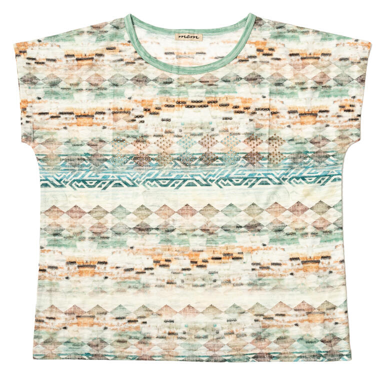✨ Camiseta Étnica en Tonos Agua y Tierra