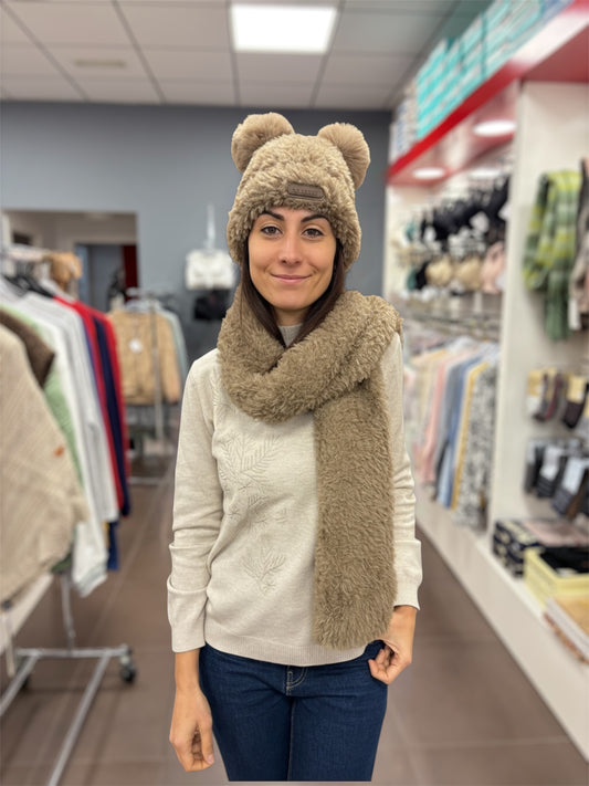 Conjunto de gorro y bufanda Selmark – Peluche marrón 🤎❄️