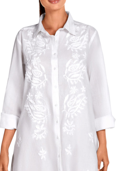 🤍 Camisa Vestido Blanca Bordada Dolores Cortés