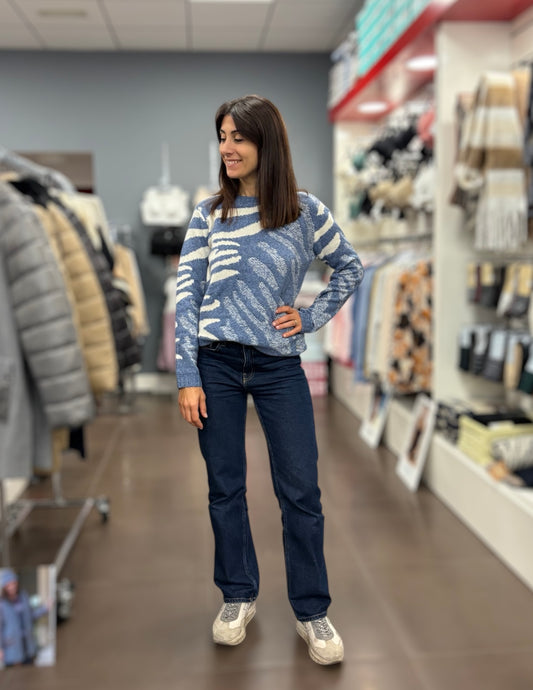 Jersey azul con estampado beige