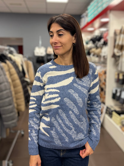 Jersey azul con estampado beige