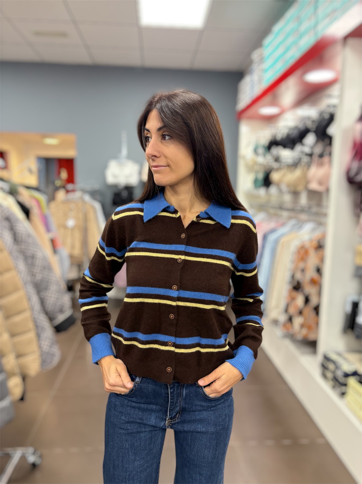 Jersey de rayas marrón y azul