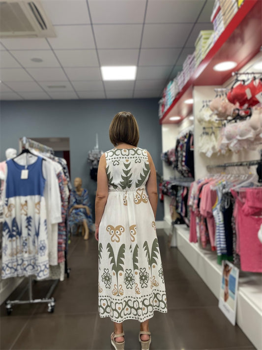 ✨ Vestido largo blanco con estampado étnico
