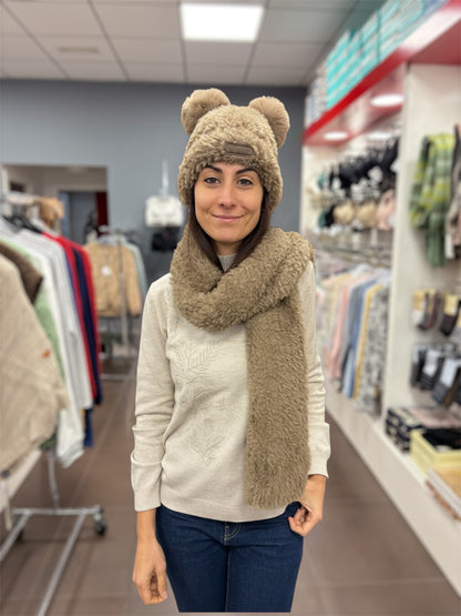Conjunto de gorro y bufanda Selmark – Peluche marrón 🤎❄️