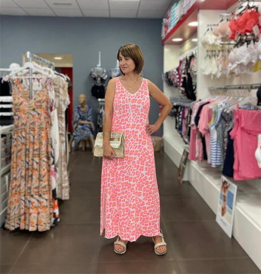 💕Vestido Largo Animal Print Rosa